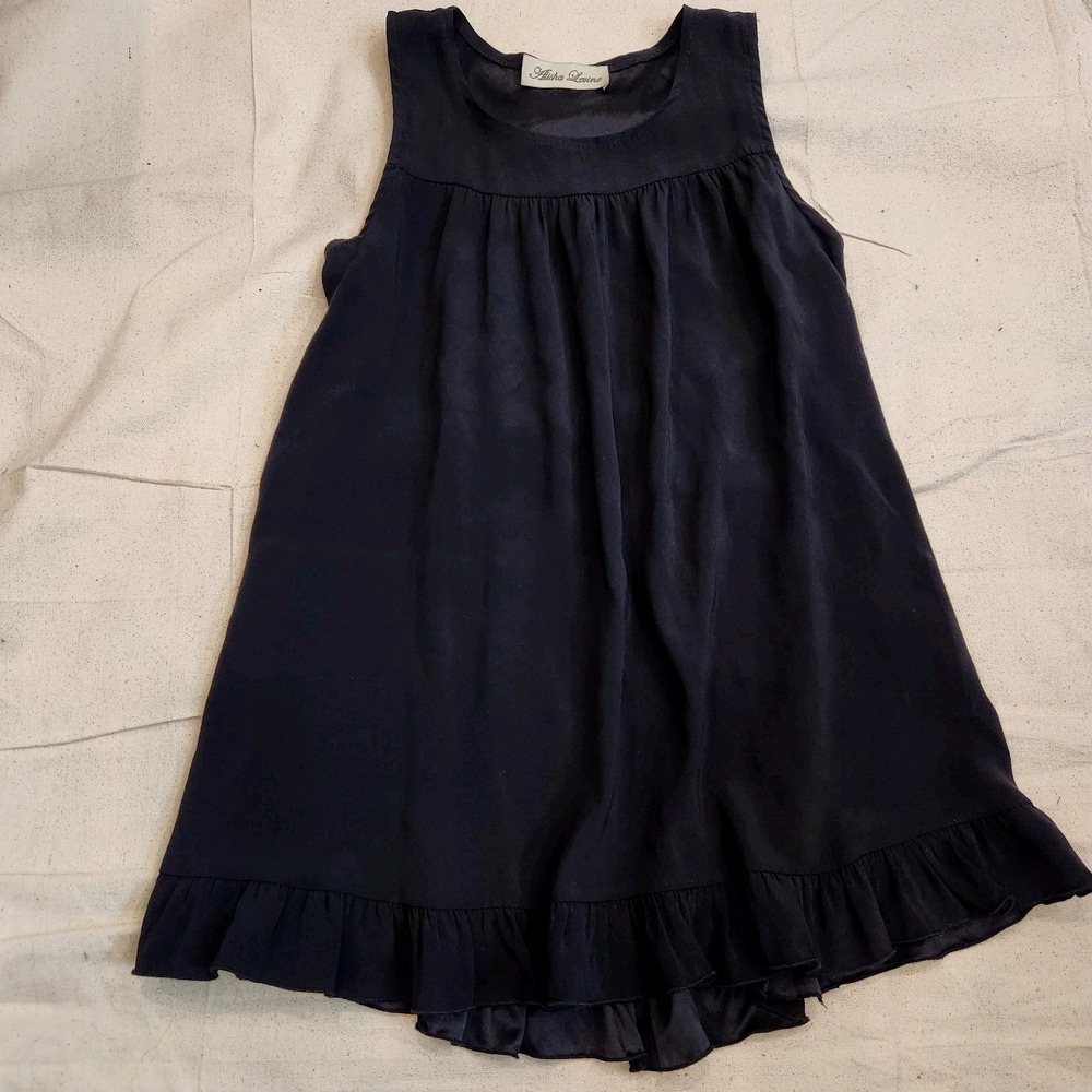 Alisha Levine 100% Silk Black Ruffle Hem Sleeveless Tank Top Tunic XS Boho Chic